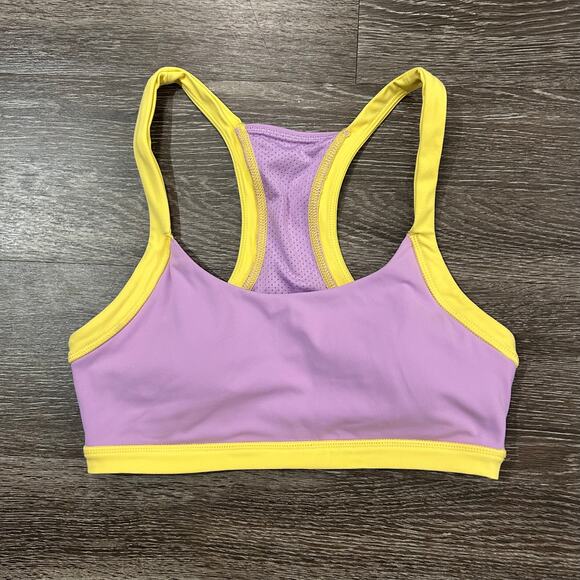 MESHKI Becca Two Tone Lilac & Yellow Workout Set Sports Bra & Biker Shorts EUC - Picture 4 of 16